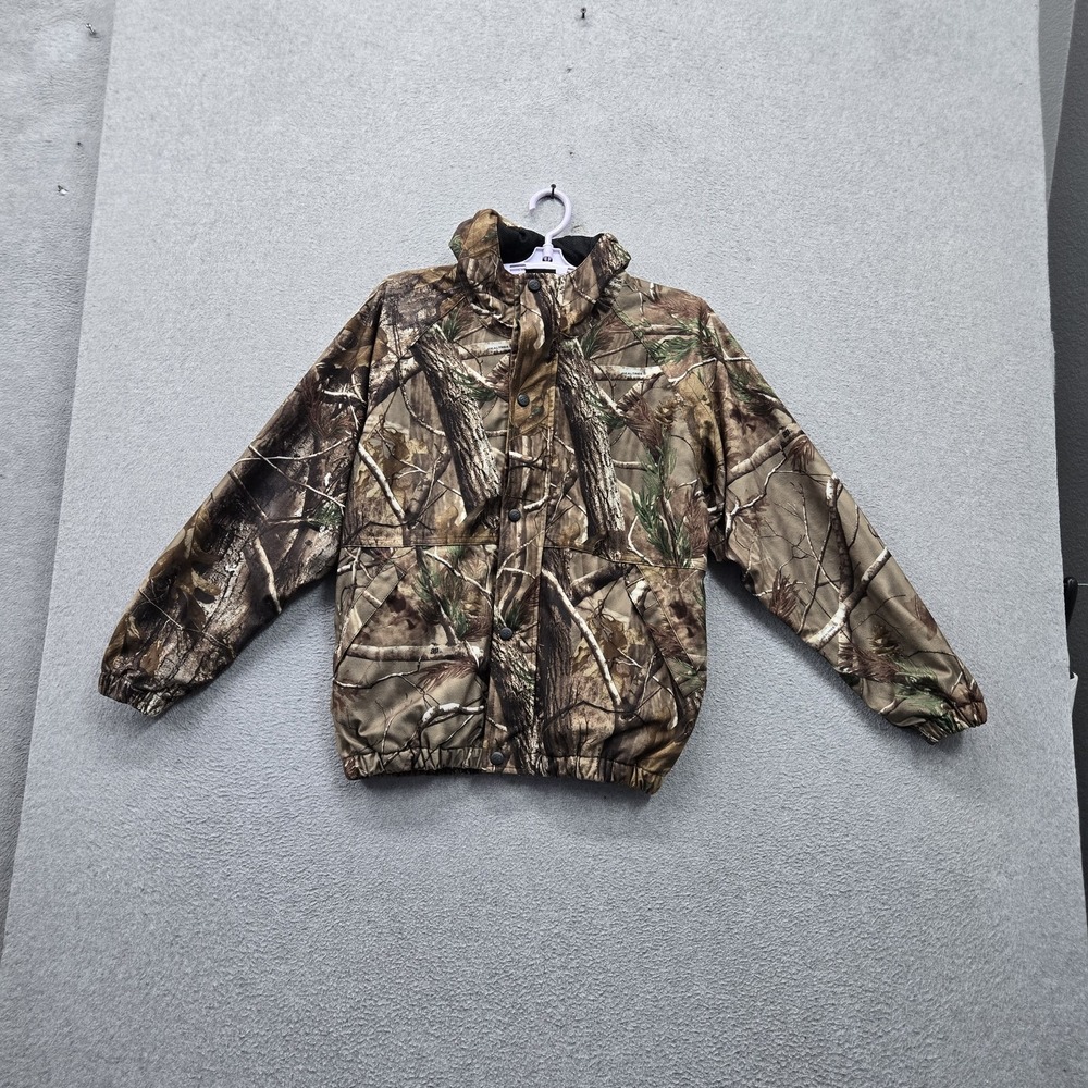 Redhead Boys Jacket M Brown Camouflage Camo Activewear Snap Button Logo Hooded